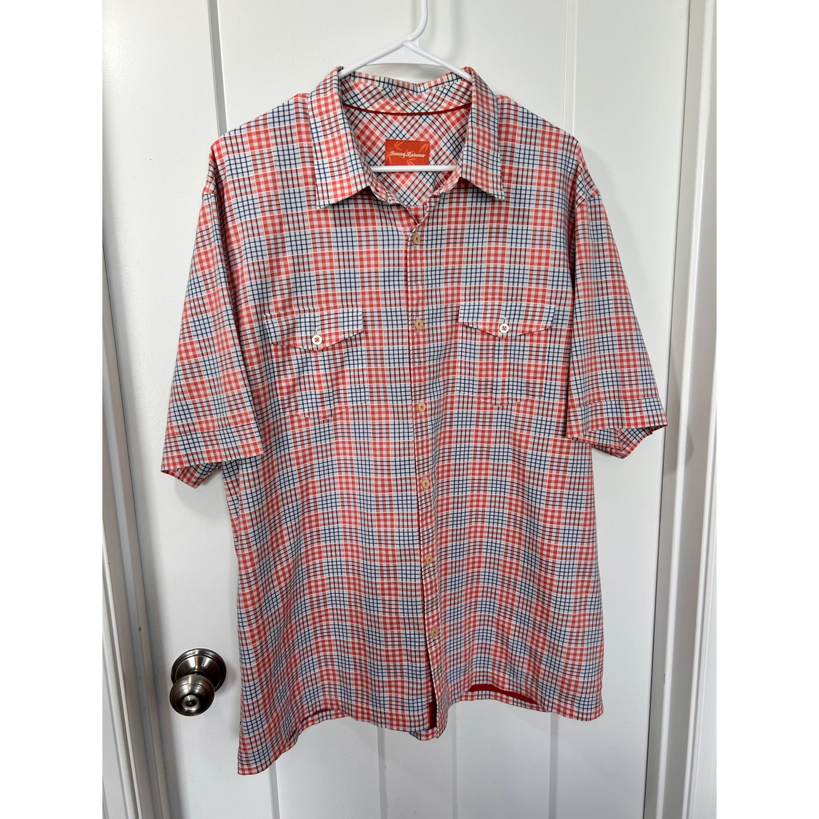 Tommy Bahama Men's Plaid Short Sleeve Button-Up Shirt Casual Orange & White Xl